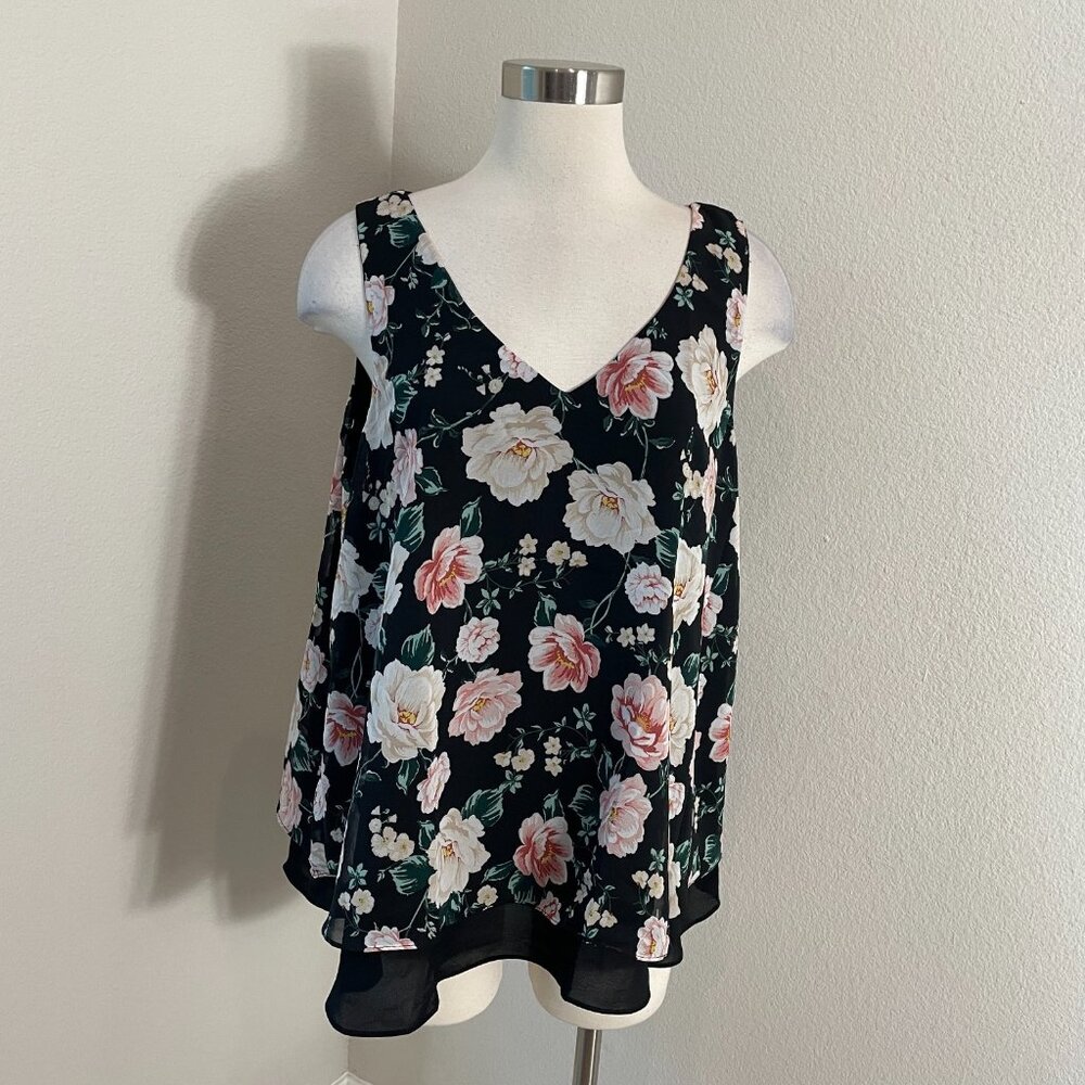 Torrid 0 Size 12 Floral Chiffon‎ Layered Look Tank Top Sleeveless Shirt V Neck